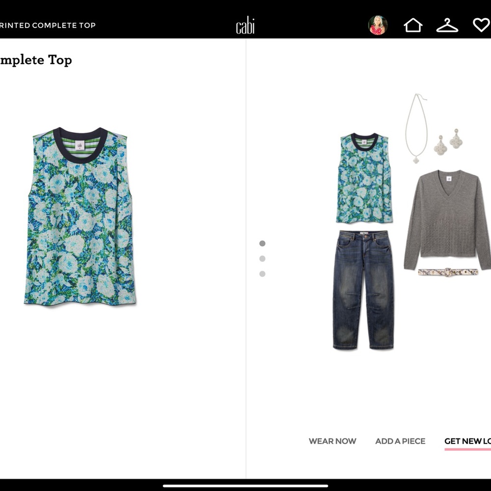 CAbi Floral Sleeveless Top in Blue and Green - Picture 2 of 3